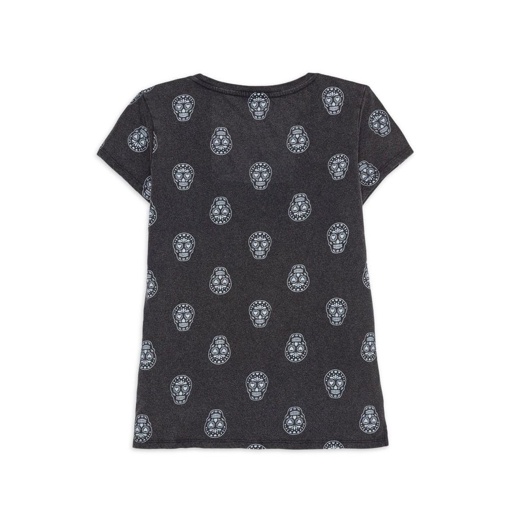 Little Girl’s Short‎ Sleeved Sugar Skull T-Shirt Distressed Black Color Skeleton - Picture 3 of 3